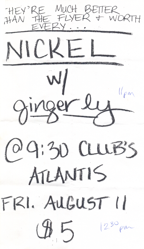 Nickel w/ Gingerly | 9:30 Club's Atlantis | 8/11/95