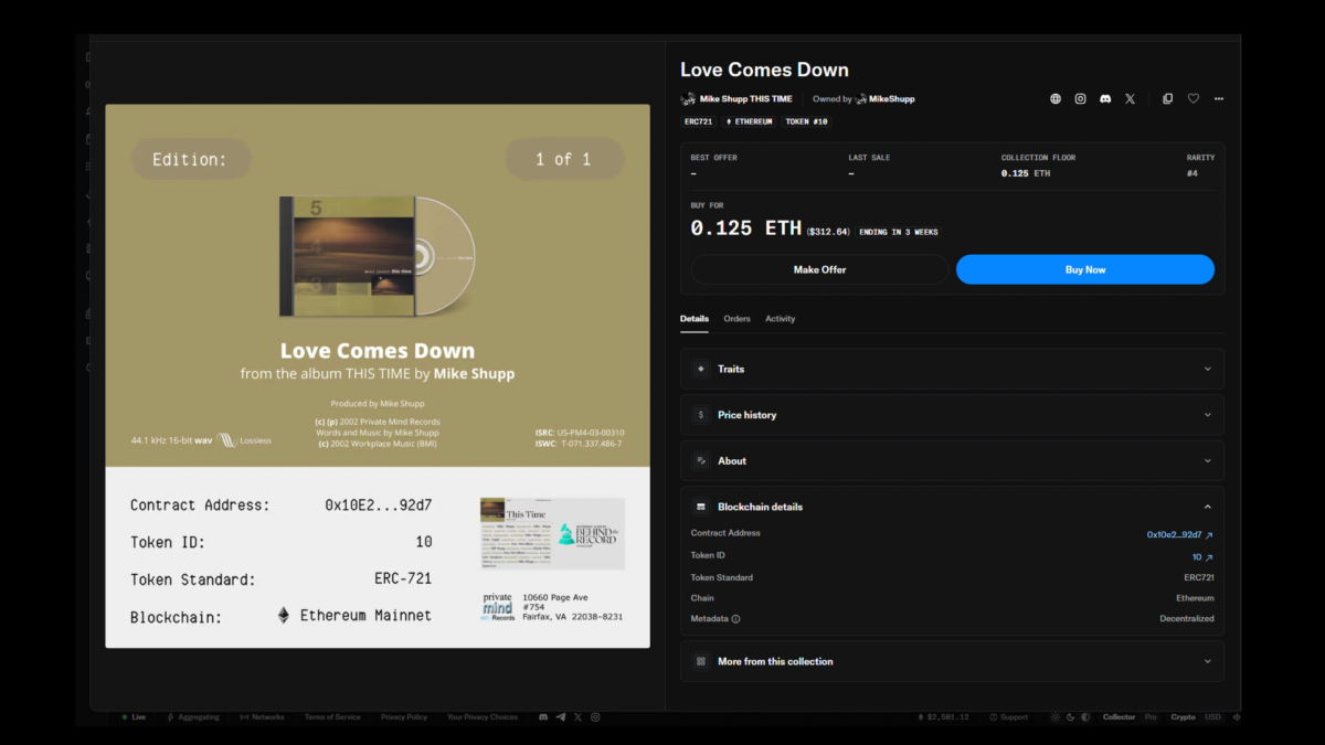 Mike Shupp "Love Comes Down" NFT on OpenSea