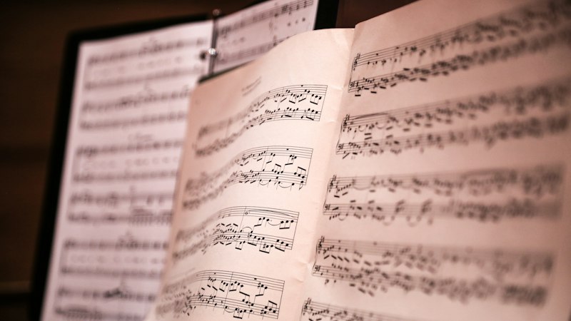 Sheet music on a wooden table